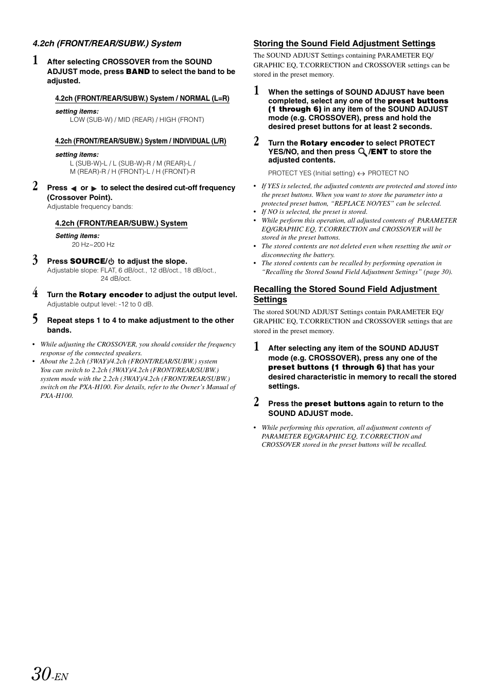 Storing the sound field adjustment settings, Storing the sound field adjustment, Settings | Recalling the stored sound field adjustment | Alpine cda-9884 User Manual | Page 32 / 131