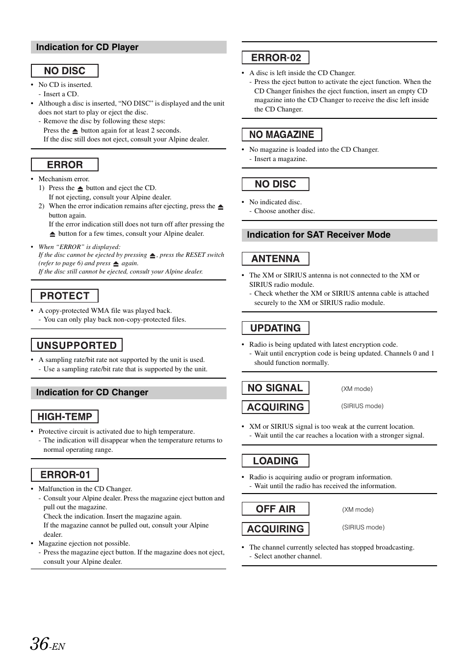 Acquiring | Alpine cda-9884 User Manual | Page 38 / 131