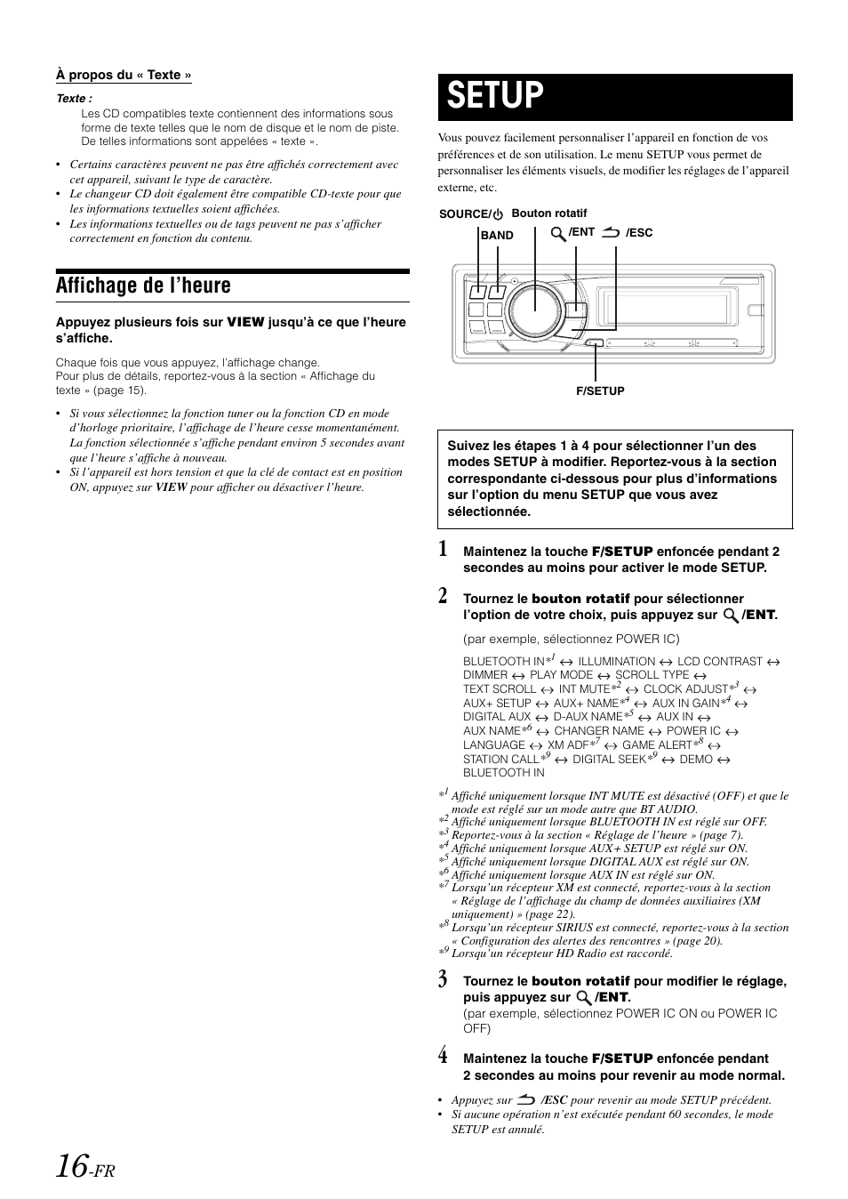 Affichage de l’heure, Setup | Alpine cda-9884 User Manual | Page 62 / 131