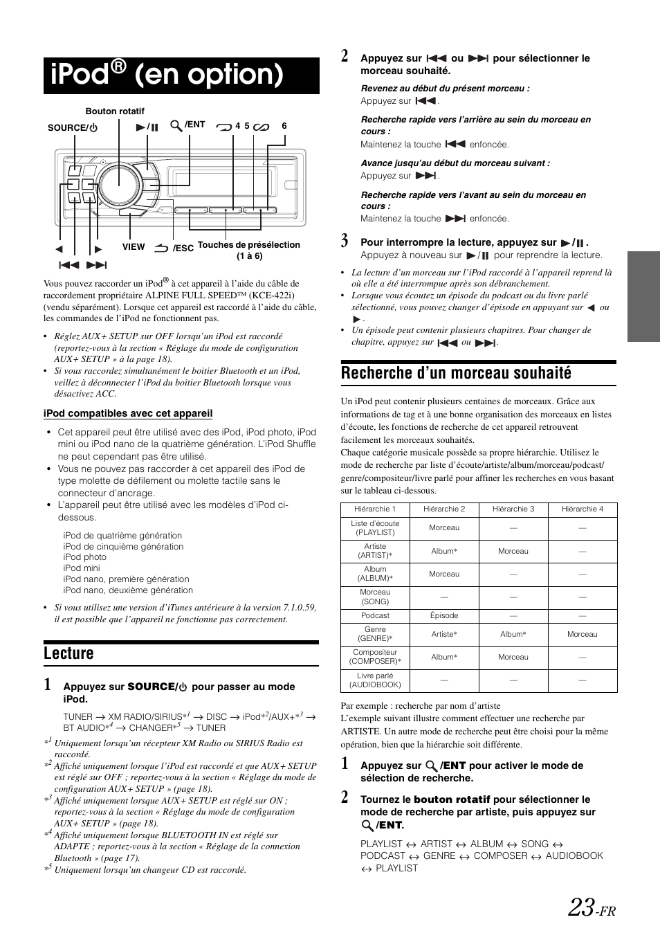 Ipod® (en option), Lecture, Recherche d’un morceau souhaité | Ipod, En option) | Alpine cda-9884 User Manual | Page 69 / 131
