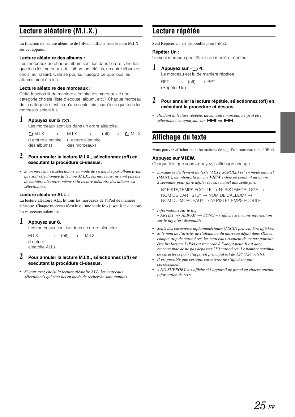 Lecture aléatoire (m.i.x.), Lecture répétée, Affichage du texte | Alpine cda-9884 User Manual | Page 71 / 131