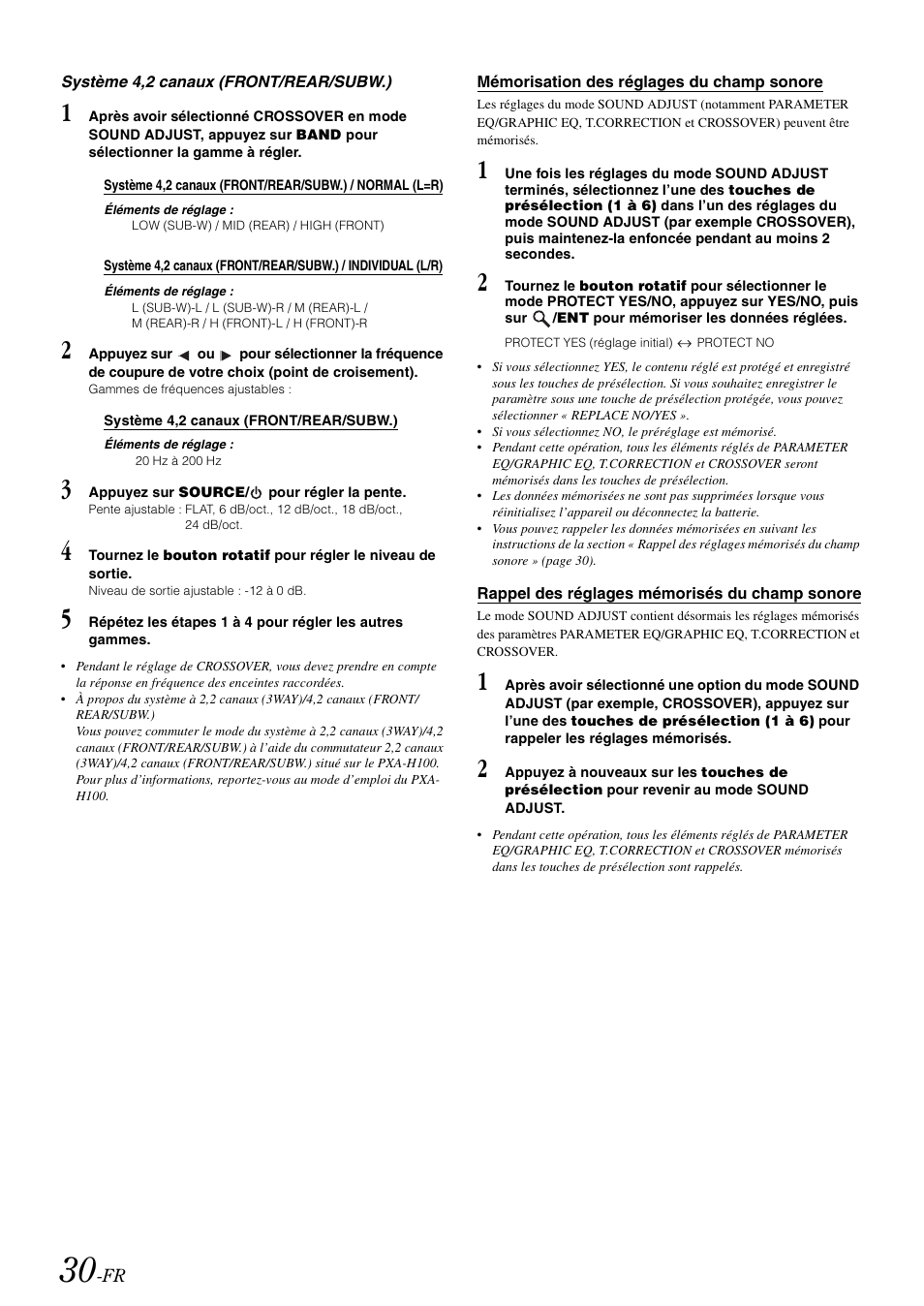 Mémorisation des réglages du champ sonore, Rappel des réglages mémorisés du champ sonore, Mémorisation des réglages du champ | Sonore, Rappel des réglages mémorisés du champ | Alpine cda-9884 User Manual | Page 76 / 131