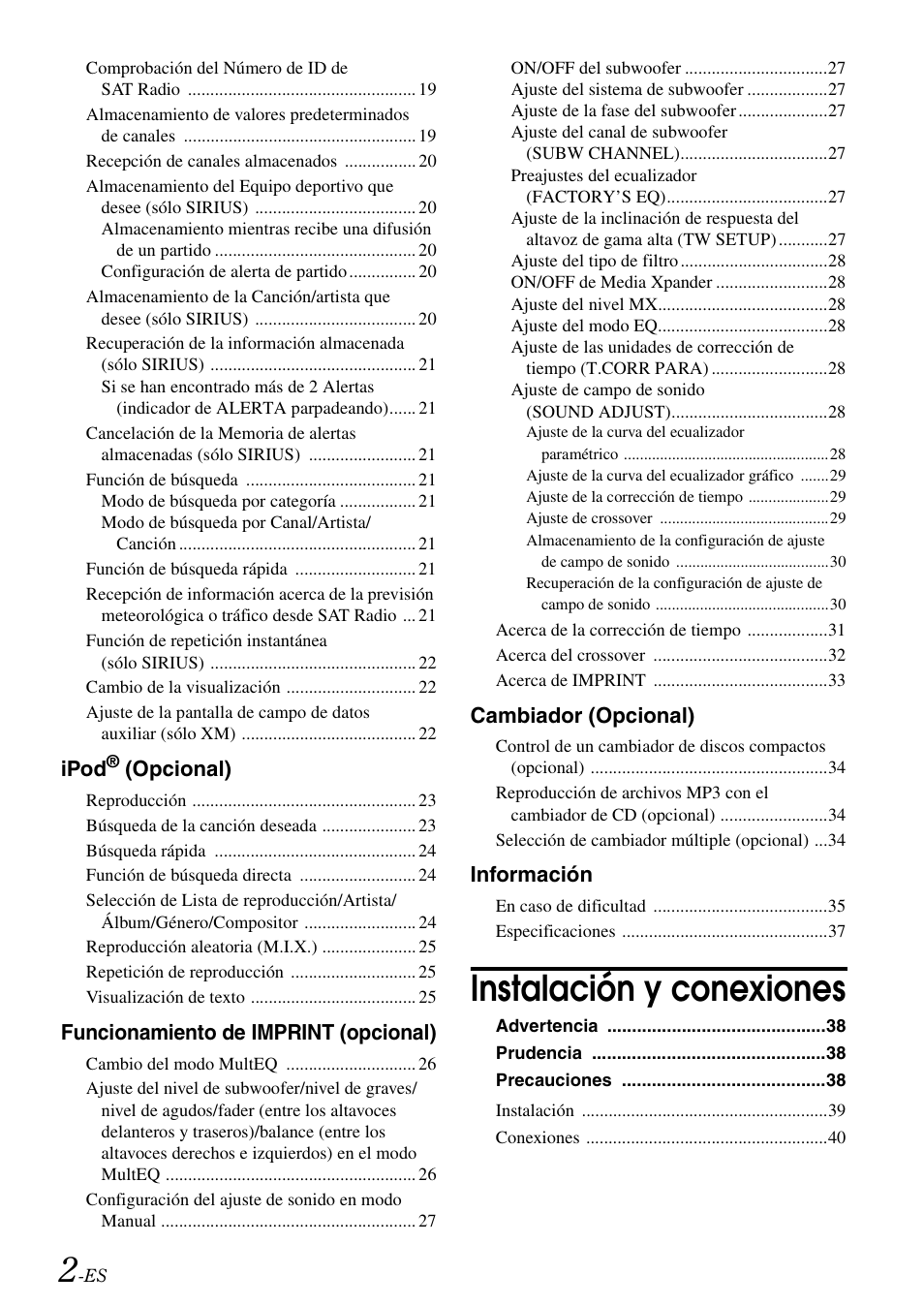 Instalación y conexiones, Ipod, Opcional) | Funcionamiento de imprint (opcional), Cambiador (opcional), Información | Alpine cda-9884 User Manual | Page 92 / 131