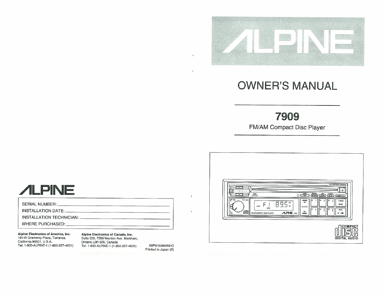 Alpine 7909 User Manual | 16 pages