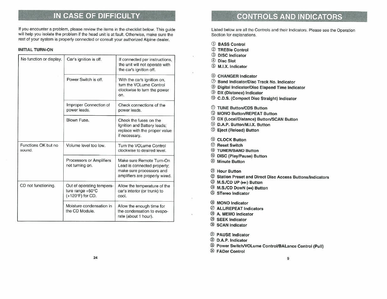 Controls and indicators | Alpine 7909 User Manual | Page 9 / 16