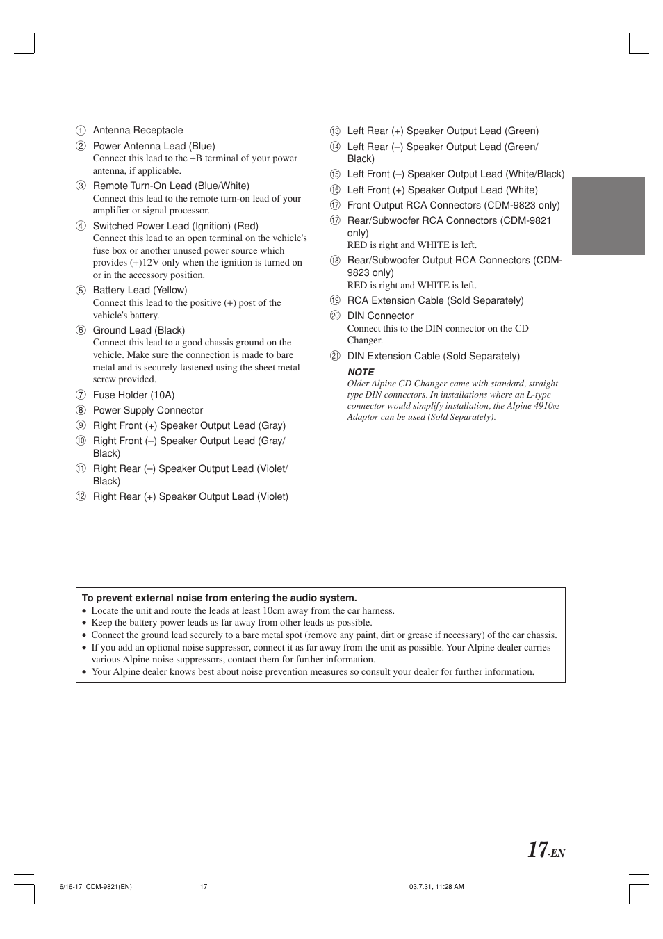 Alpine cdm-9821 User Manual | Page 19 / 22