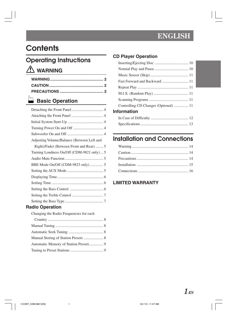 Alpine cdm-9821 User Manual | Page 3 / 22