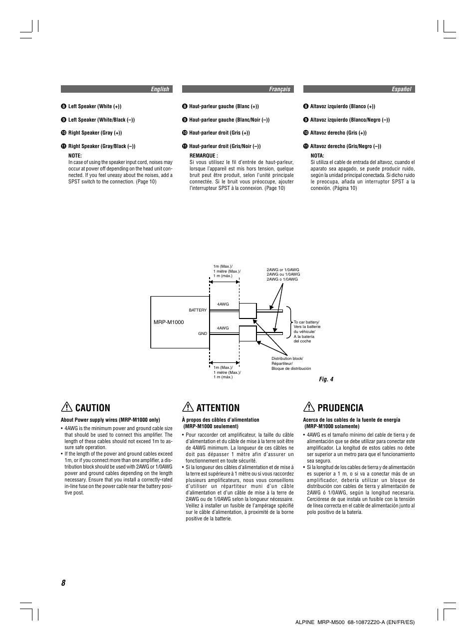 Caution, Attention prudencia | Alpine MRP-M500 User Manual | Page 8 / 16