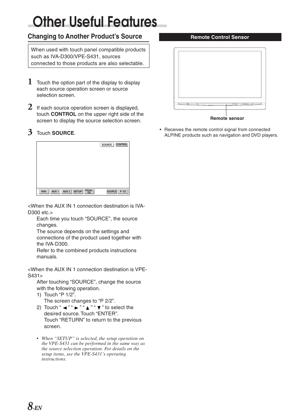 Other useful features, Changing to another product’s source | Alpine 68-00493Z15-B User Manual | Page 10 / 26