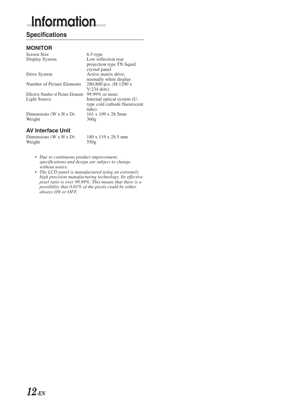 Information, Specifications | Alpine 68-00493Z15-B User Manual | Page 14 / 26