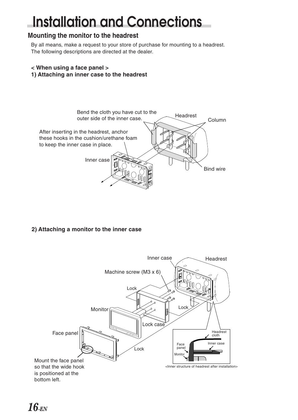 Installation and connections, Mounting the monitor to the headrest | Alpine 68-00493Z15-B User Manual | Page 18 / 26