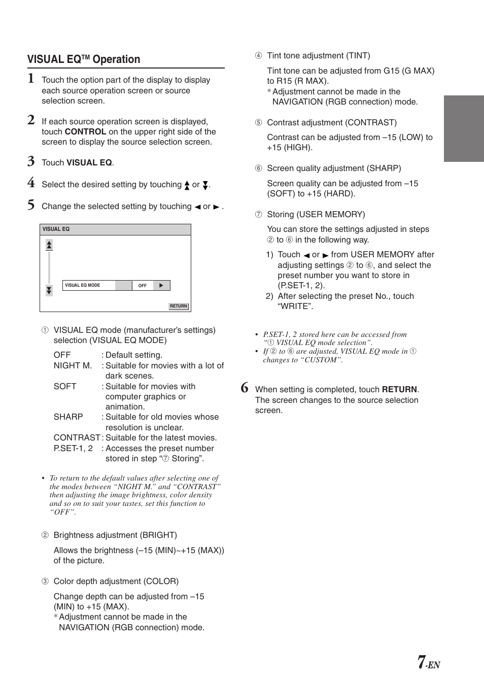 En fr es de se it, Visual eq, Operation | Alpine 68-00493Z15-B User Manual | Page 9 / 26