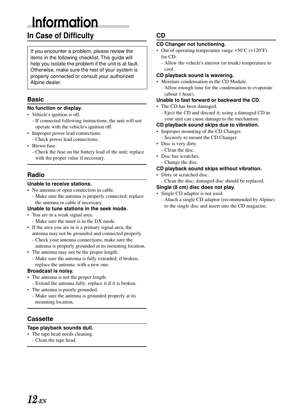 Information | Alpine TDM-7580E User Manual | Page 14 / 19