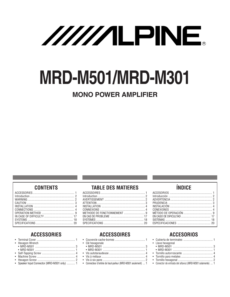 Alpine MRD-M501 User Manual | 20 pages