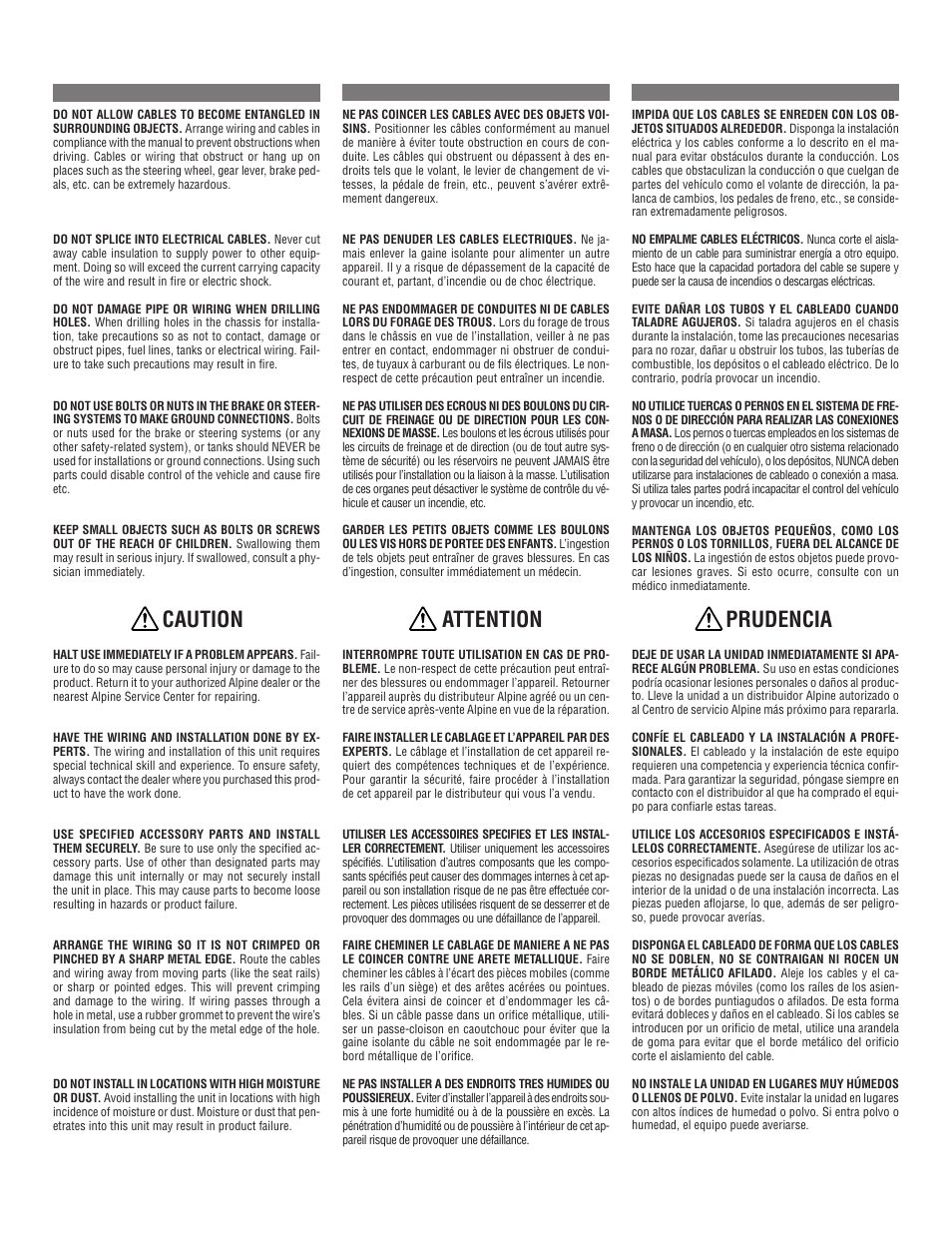 Caution, Attention, Prudencia | Alpine MRD-M501 User Manual | Page 3 / 20