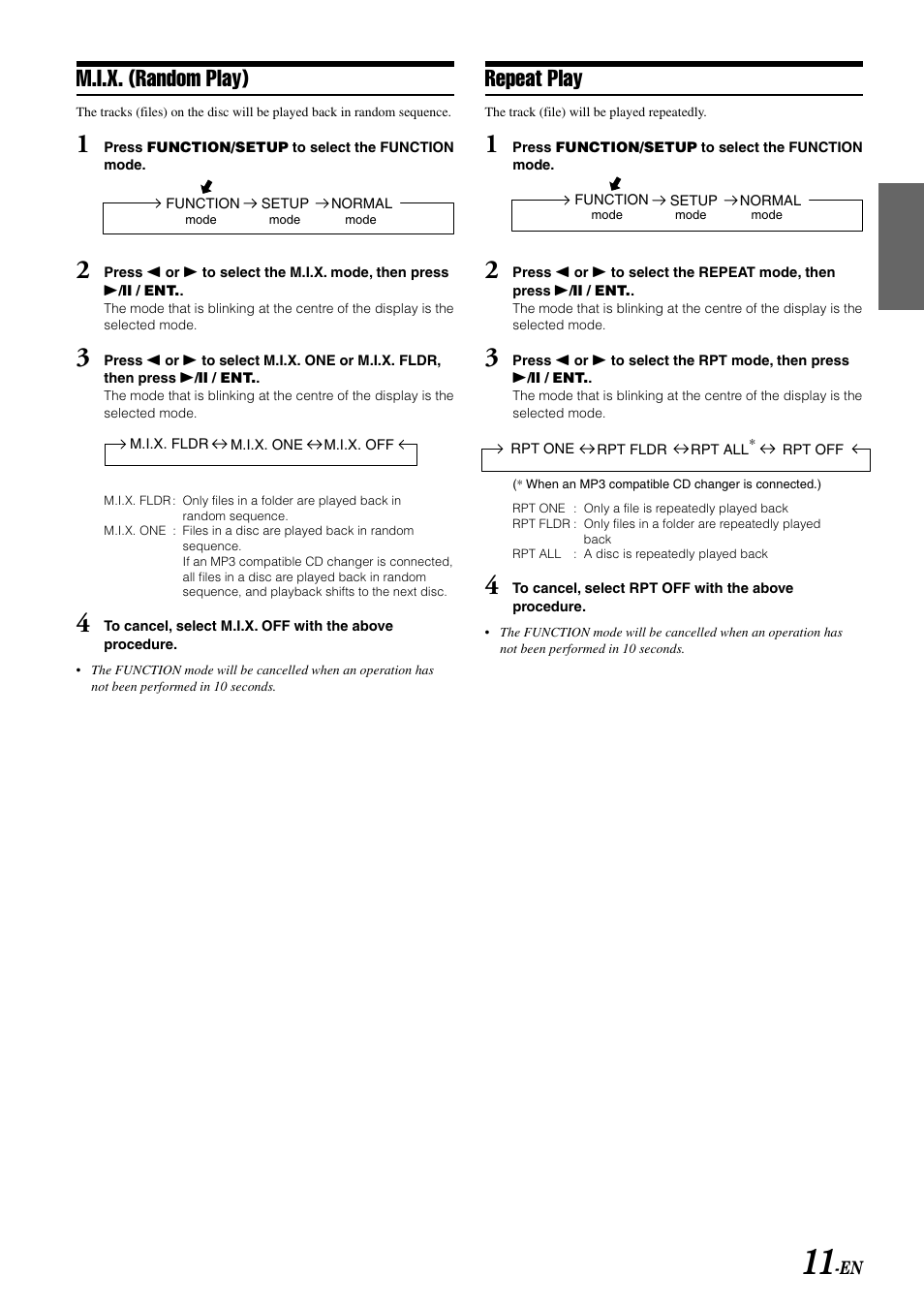 M.i.x. (random play), Repeat play | Alpine CDA-W560E User Manual | Page 13 / 36