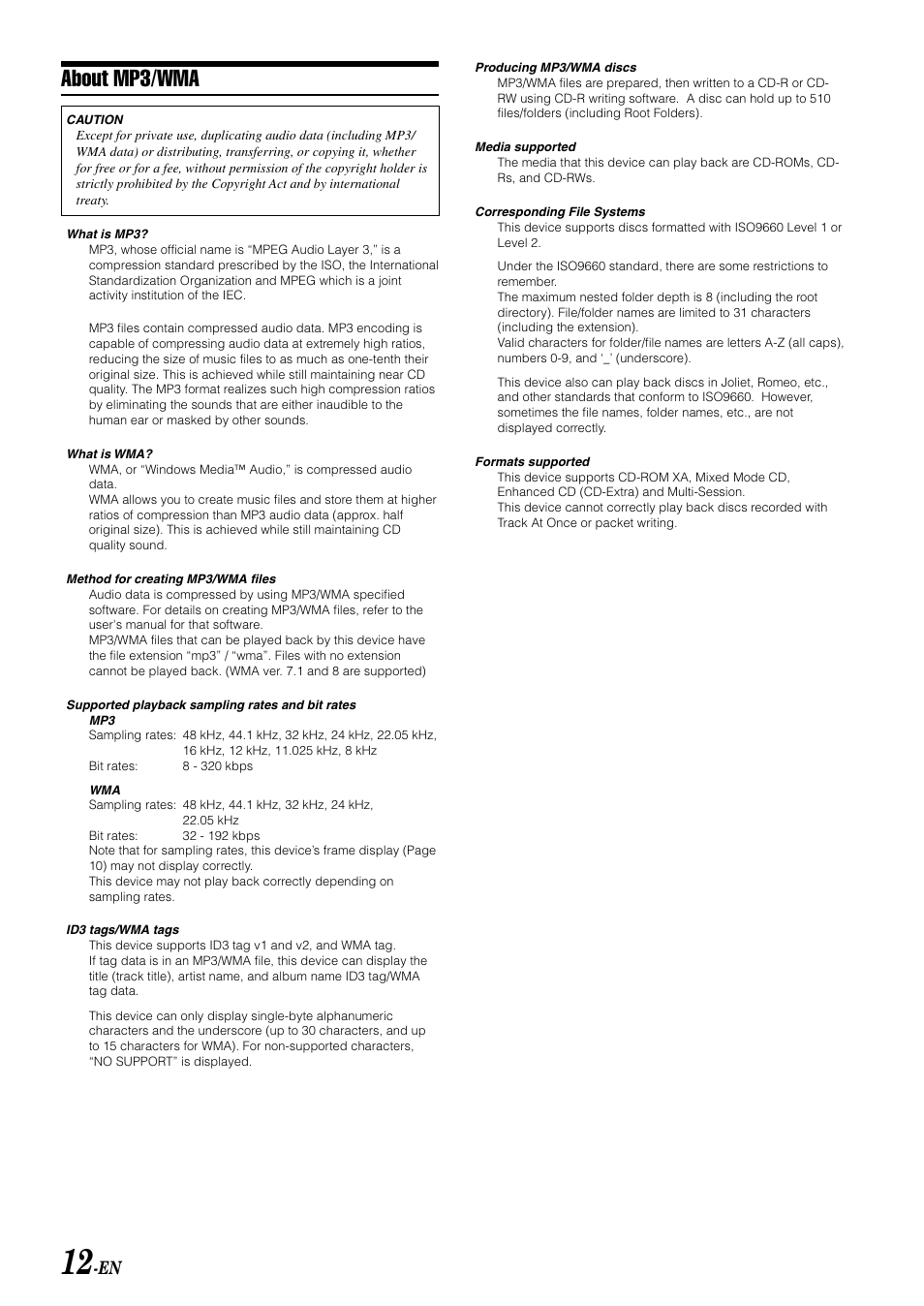 About mp3/wma | Alpine CDA-W560E User Manual | Page 14 / 36