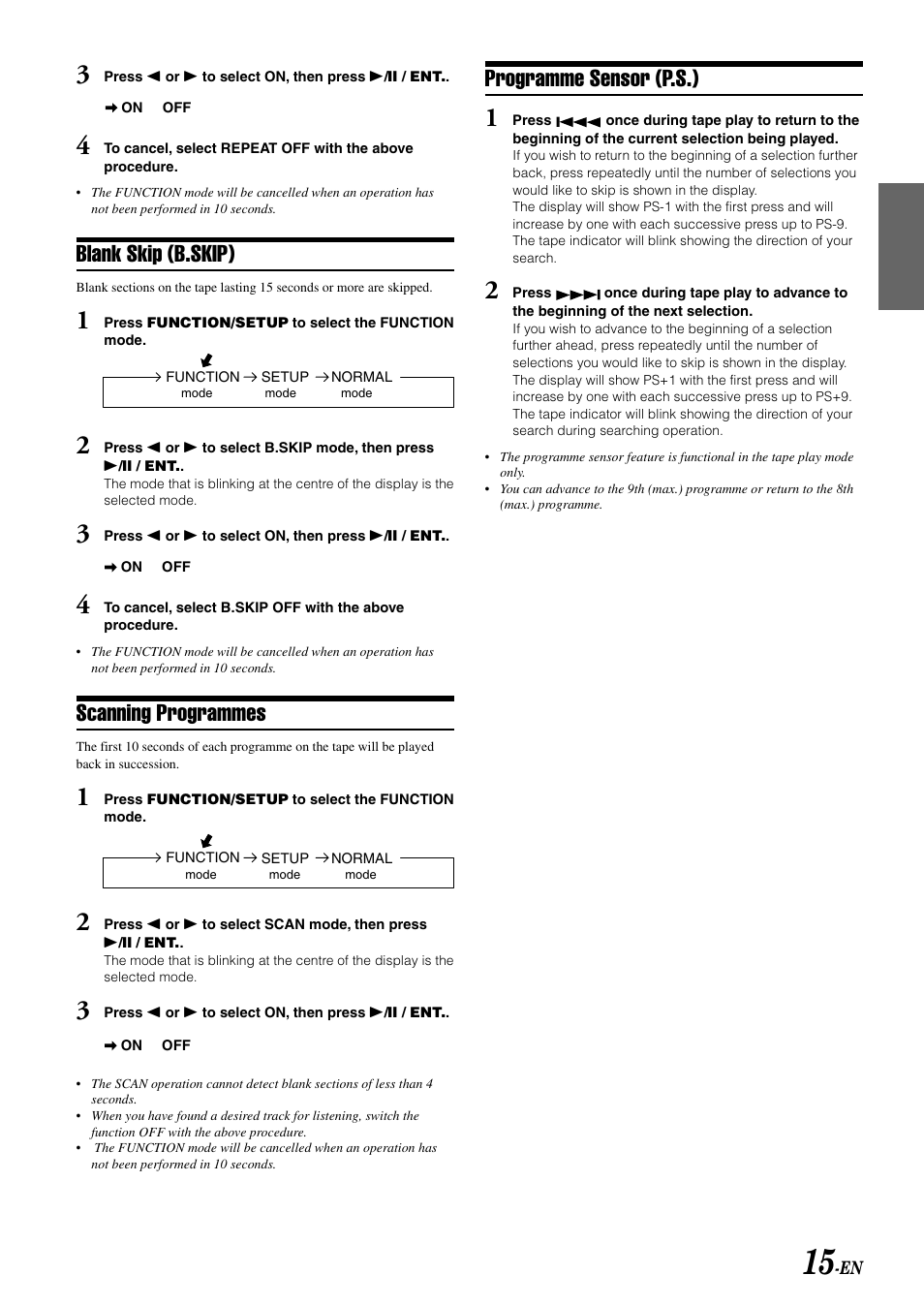 Blank skip (b.skip), Scanning programmes, Programme sensor (p.s.) | Alpine CDA-W560E User Manual | Page 17 / 36