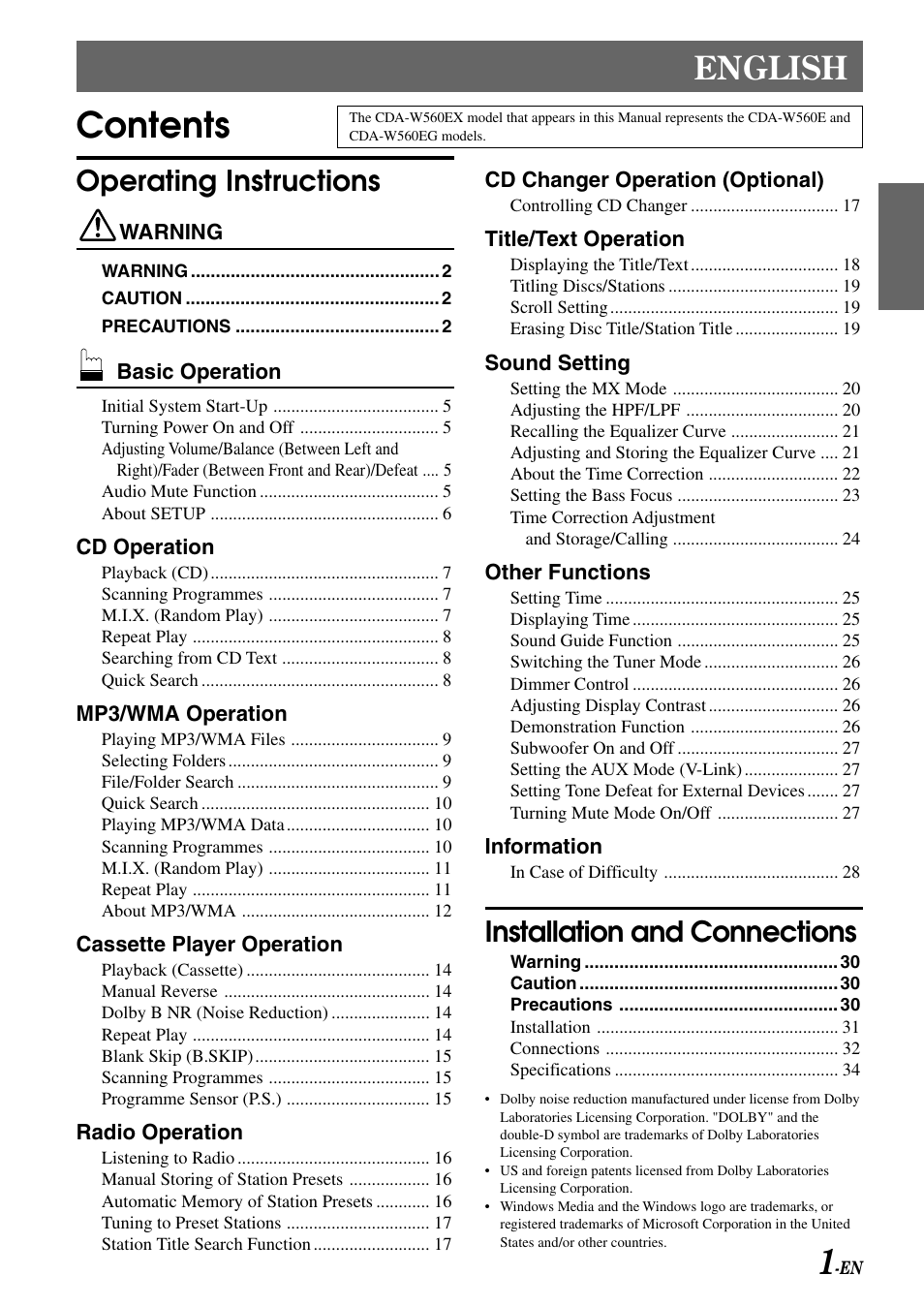Alpine CDA-W560E User Manual | Page 3 / 36