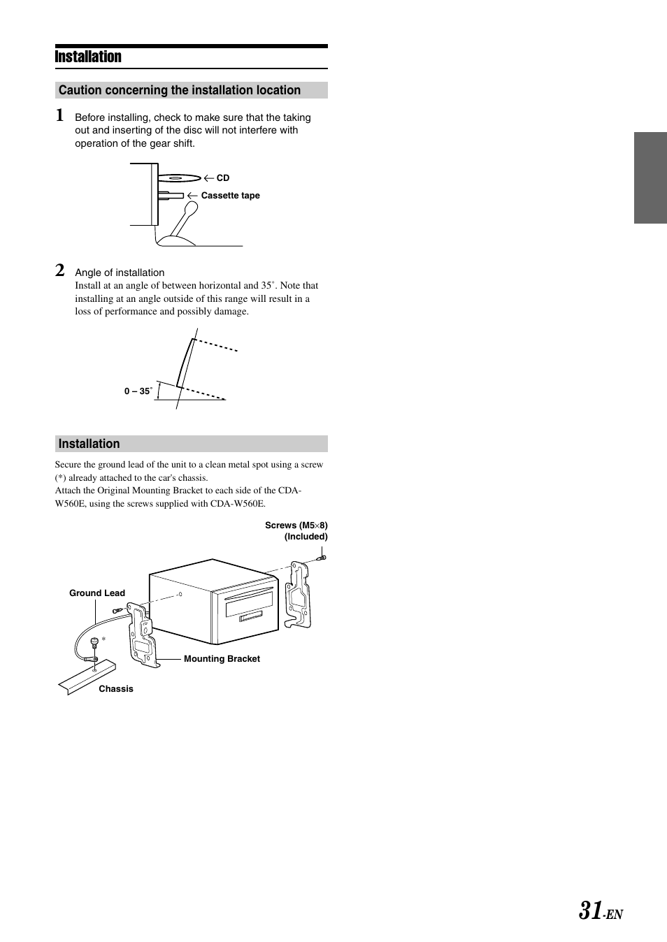 Installation | Alpine CDA-W560E User Manual | Page 33 / 36