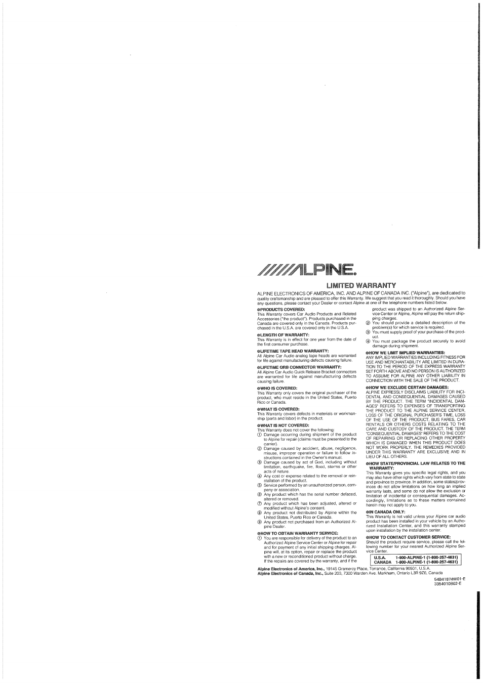 Warranty | Alpine V-Power MRP-F320 User Manual | Page 10 / 10