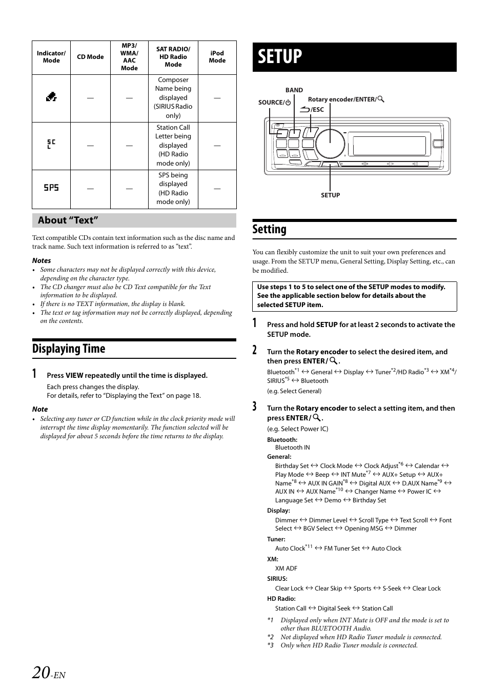 About “text, Displaying time, Setup | Setting | Alpine CDA-117 User Manual | Page 22 / 56