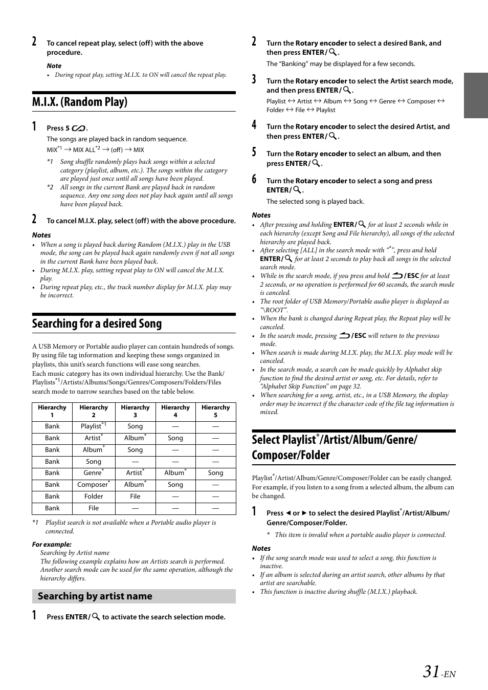 M.i.x. (random play), Searching for a desired song, Searching by artist name | Select playlist/artist/album/genre/composer/folder, M.i.x. (random play) searching for a desired song, Select playlist, Artist/album/genre/ composer/folder | Alpine CDA-117 User Manual | Page 33 / 56