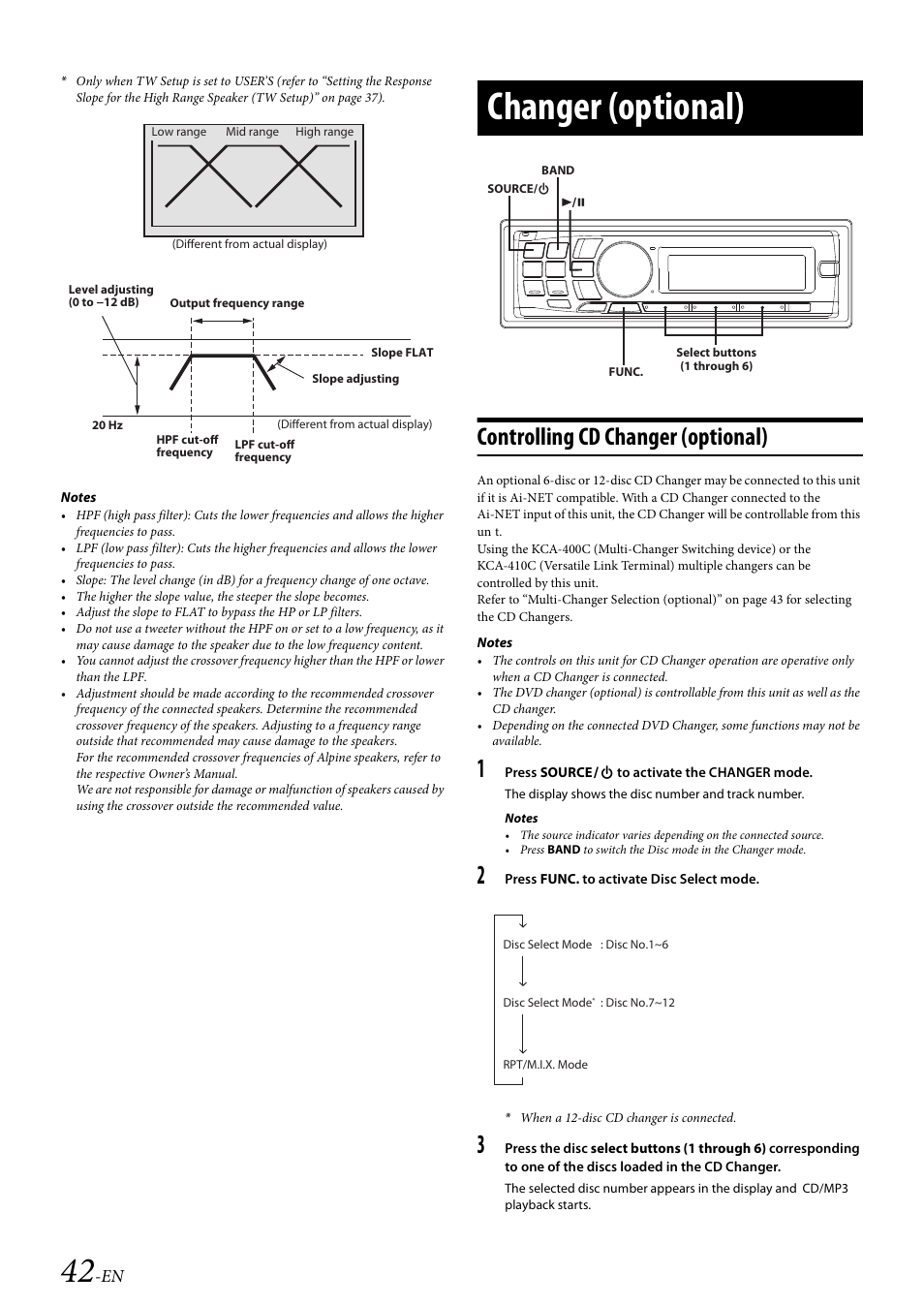 Changer (optional), Controlling cd changer (optional) | Alpine CDA-117 User Manual | Page 44 / 56