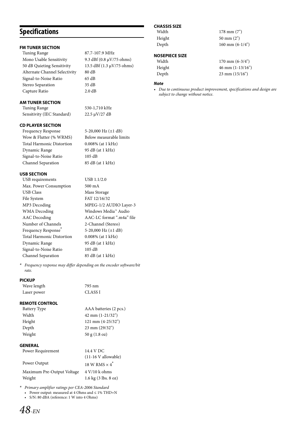 Specifications | Alpine CDA-117 User Manual | Page 50 / 56