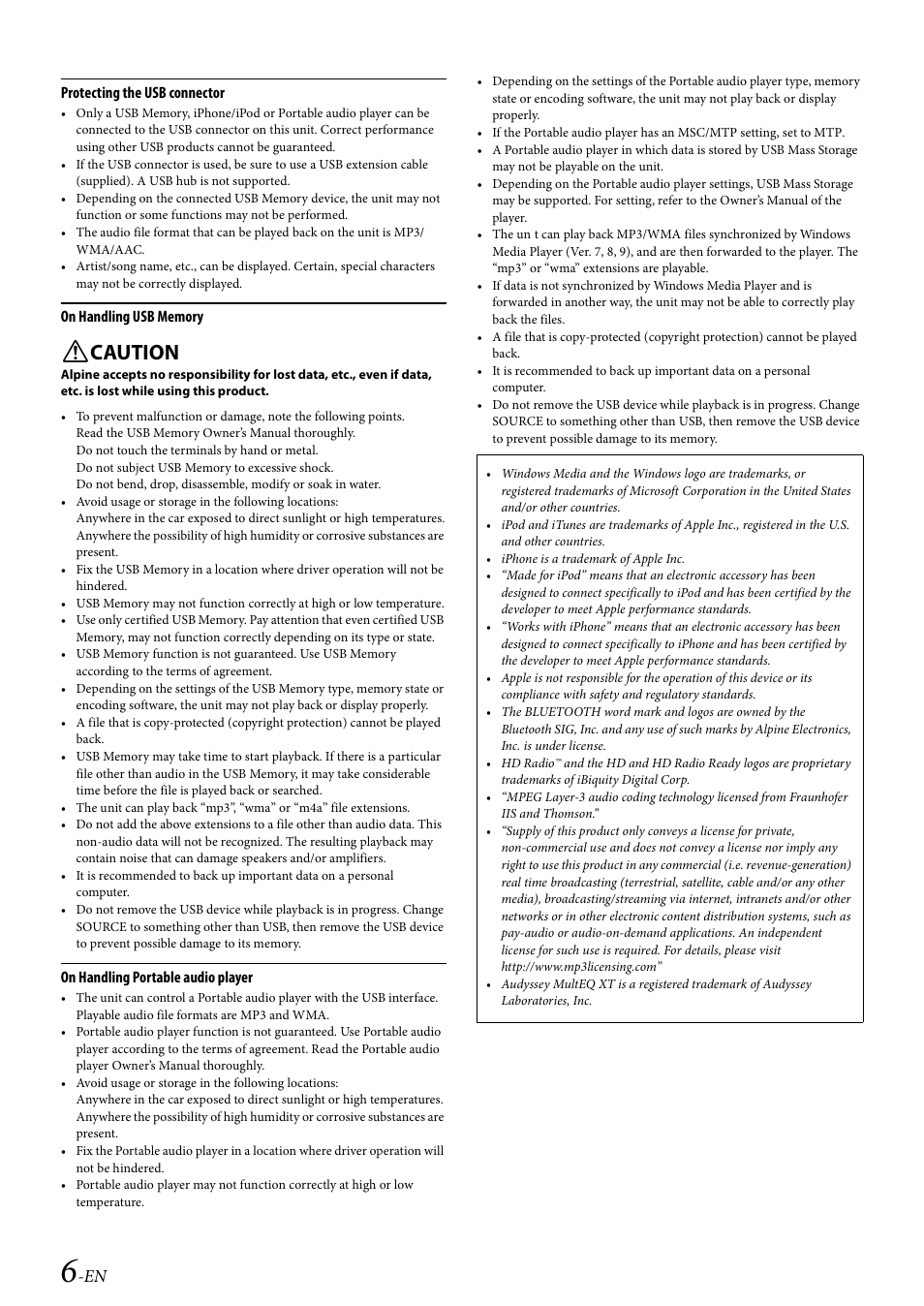 Caution | Alpine CDA-117 User Manual | Page 8 / 56
