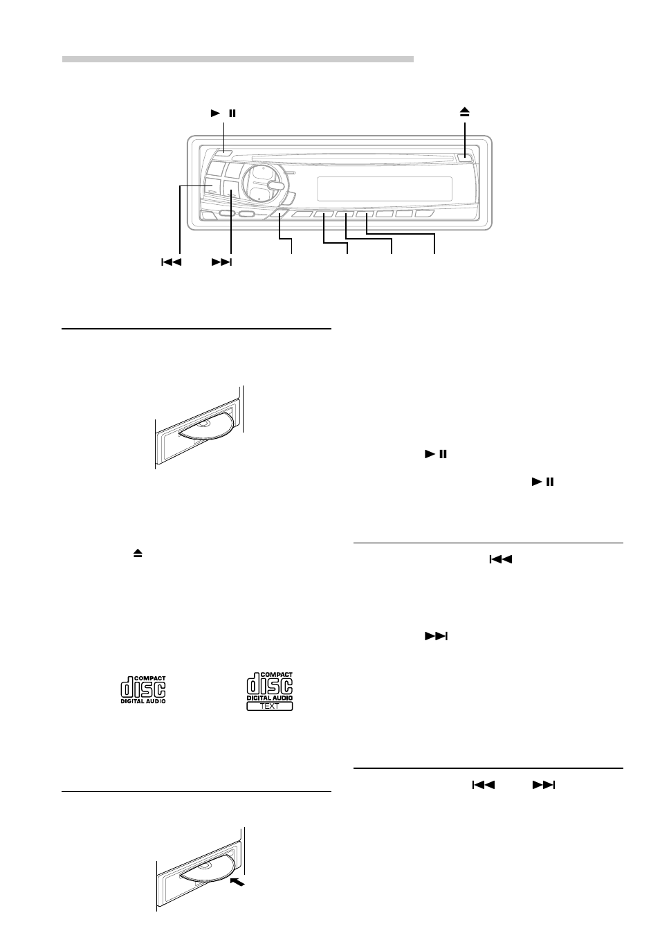 Cd player operation, Music sensor (skip), Fast forward and backward | Inserting/ejecting disc, Normal play and pause | Alpine CDE-7856 User Manual | Page 14 / 64