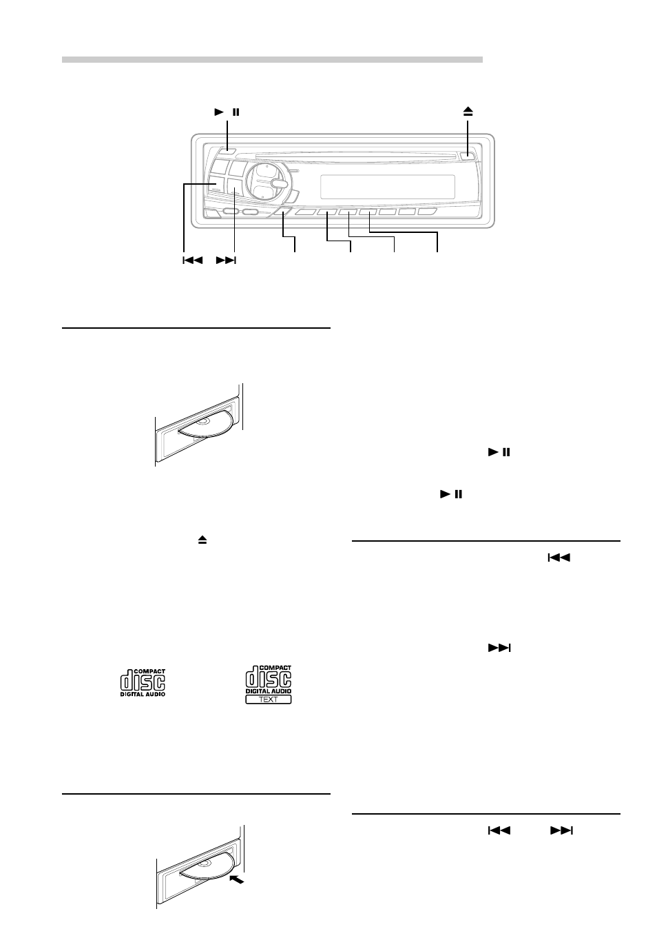 Fonctionnement du lecteur cd, Détecteur de plage (saut), Recherche rapide vers l'avant ou l'arrière | Insertion et éjection d'un disque, Lecture normale et pause | Alpine CDE-7856 User Manual | Page 34 / 64