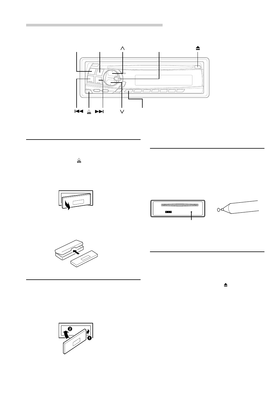 Operación básica, Extracción del panel frontal, Fijación del panel frontal | Puesta en funcionamiento inicial del sistema, Conexión y desconexión de la alimentación | Alpine CDE-7856 User Manual | Page 46 / 64