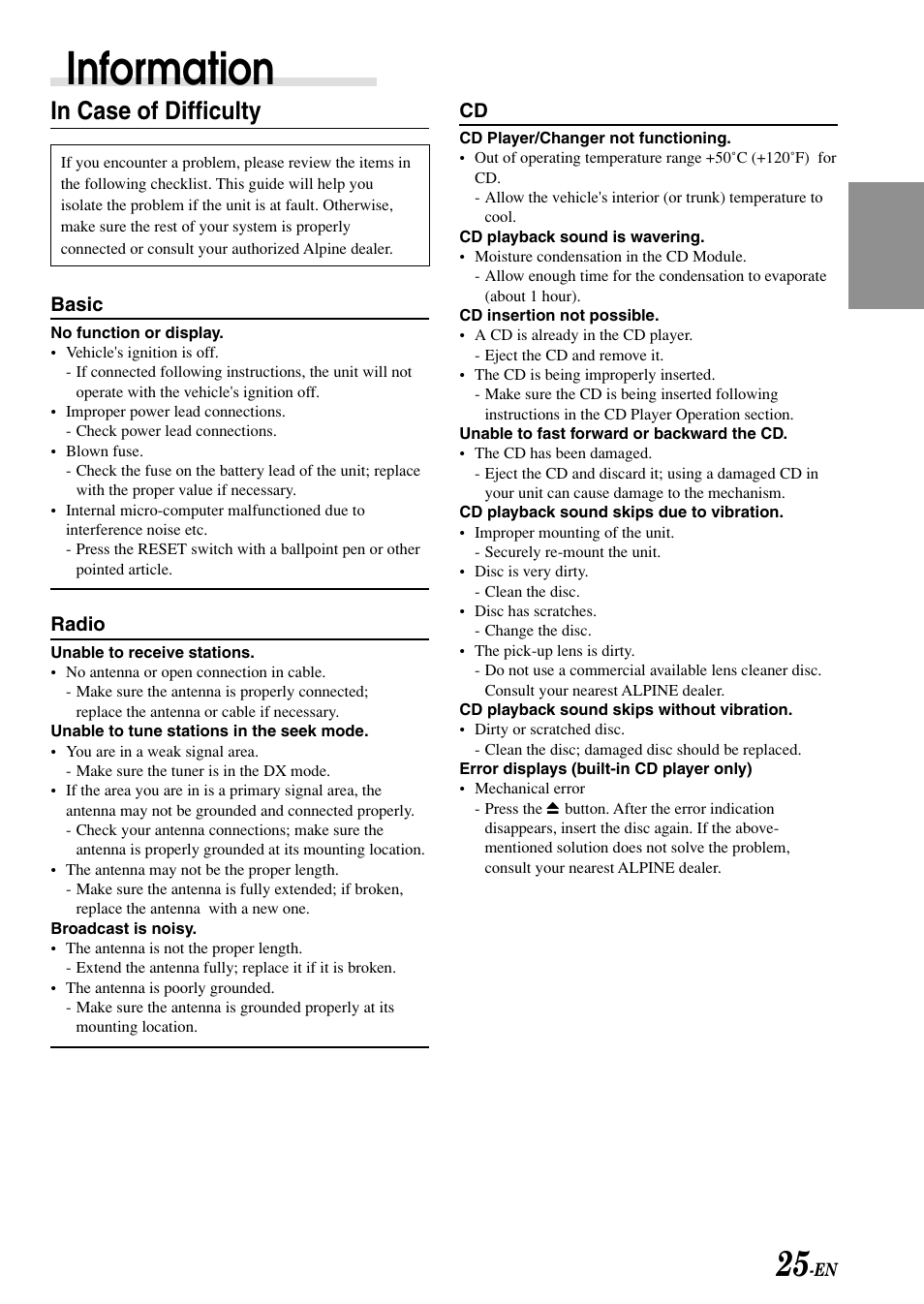 Information | Alpine CDA-7875 User Manual | Page 27 / 36