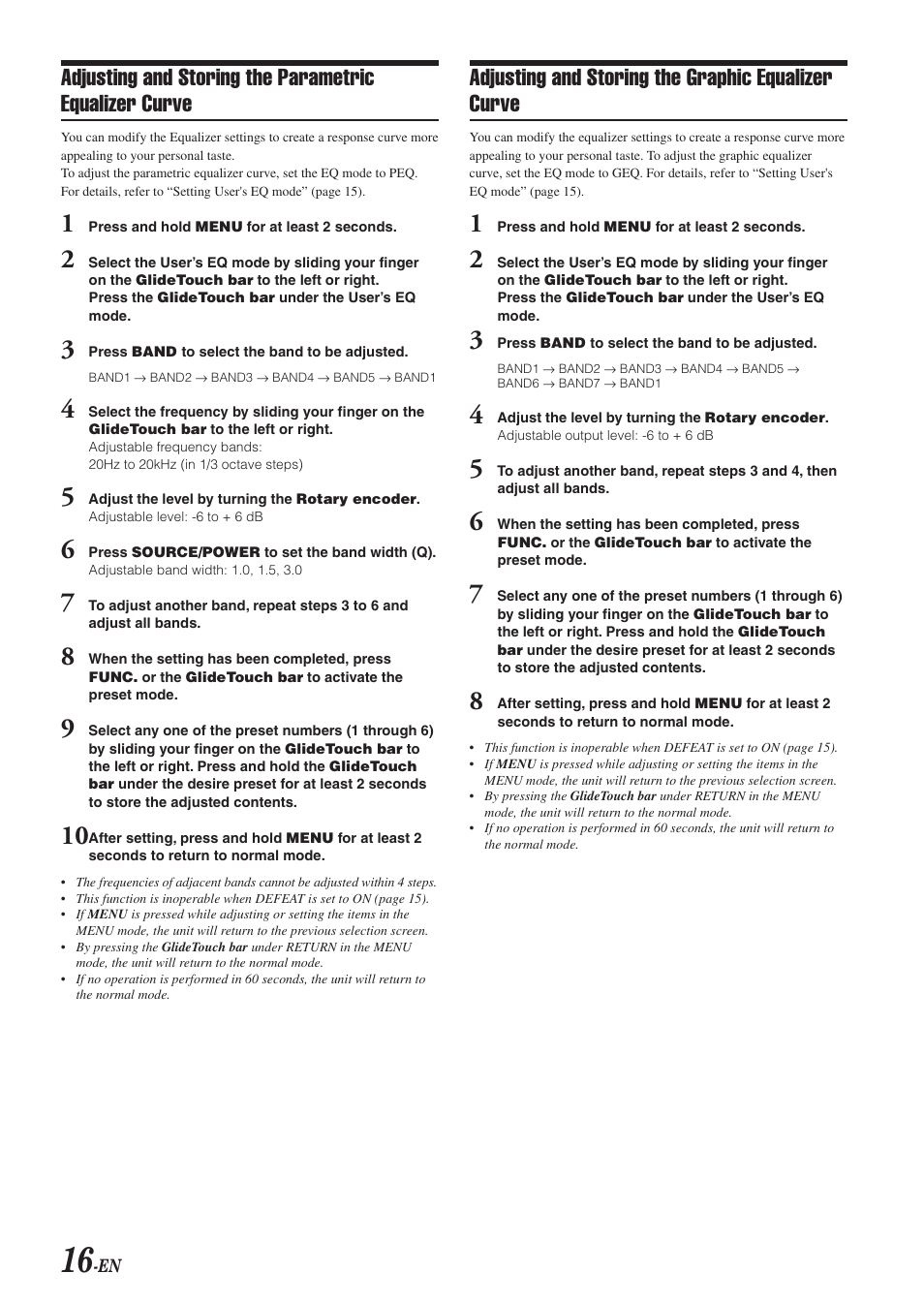 Adjusting and storing the graphic equalizer curve | Alpine 68-04123Z09-A User Manual | Page 18 / 43