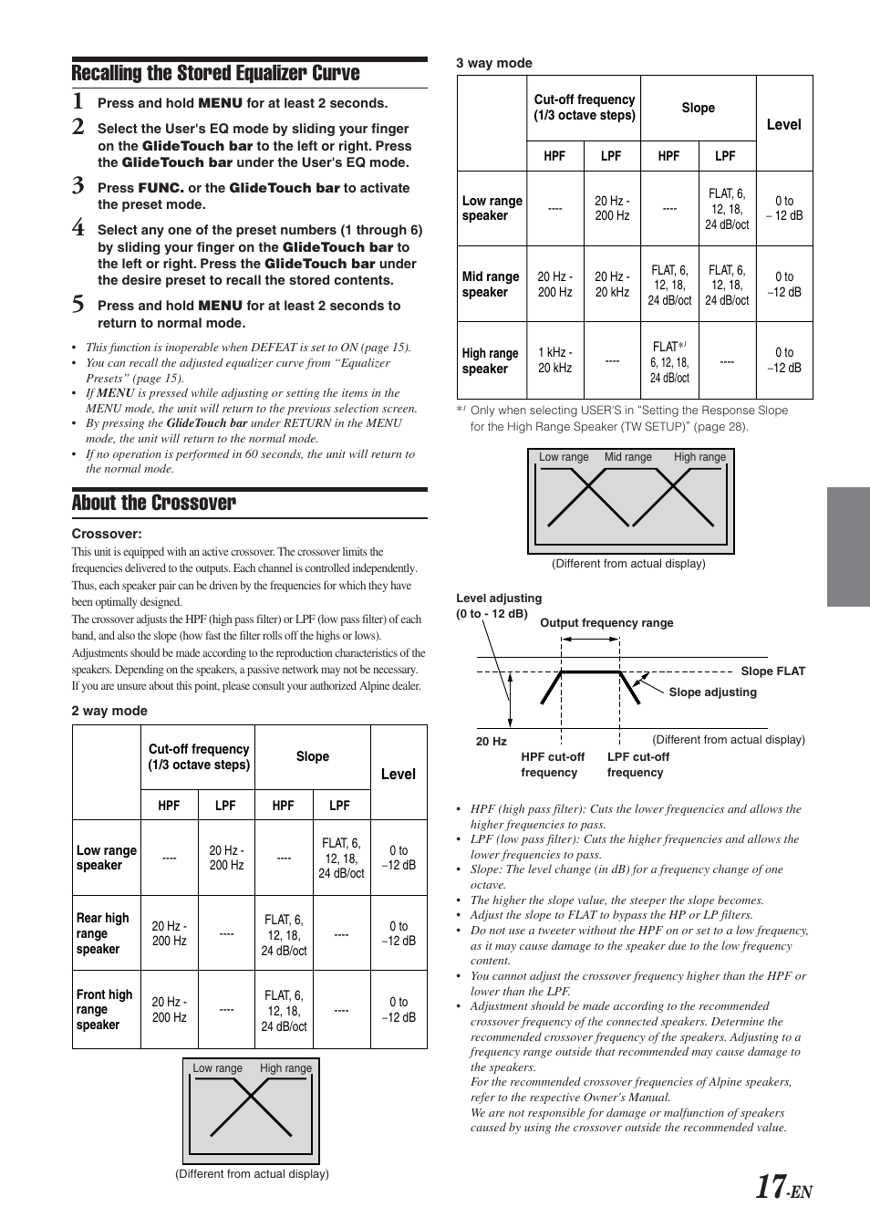Recalling the stored equalizer curve, About the crossover | Alpine 68-04123Z09-A User Manual | Page 19 / 43