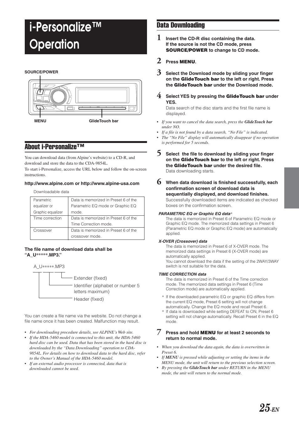 I-personalize™ operation, About i-personalize, Data downloading | Alpine 68-04123Z09-A User Manual | Page 27 / 43