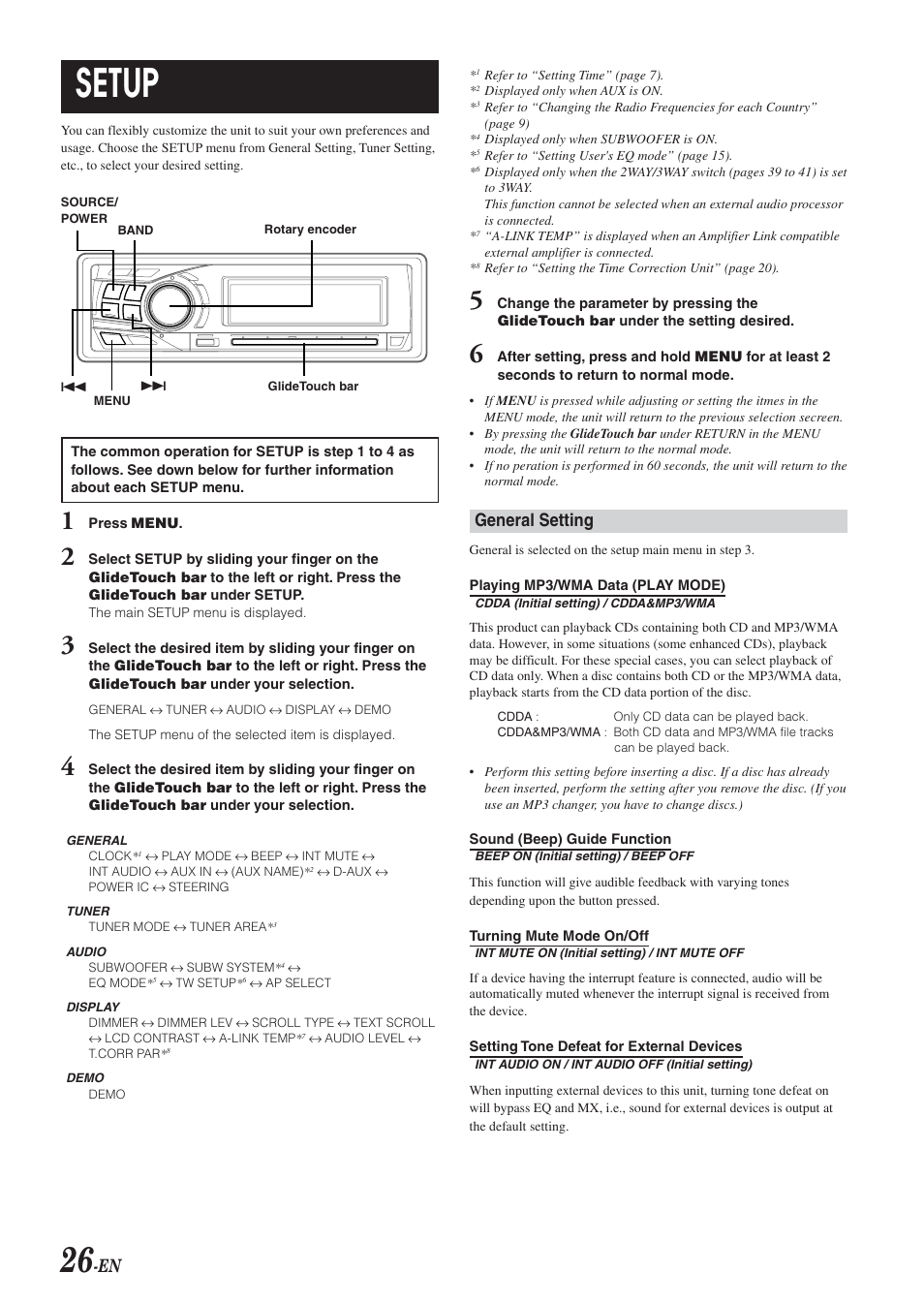 Setup, General setting | Alpine 68-04123Z09-A User Manual | Page 28 / 43