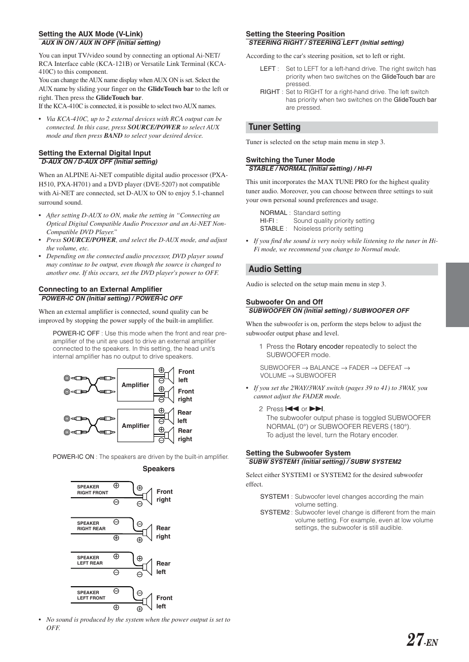 Tuner setting, Audio setting | Alpine 68-04123Z09-A User Manual | Page 29 / 43