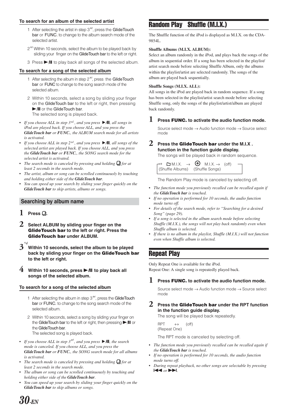 Random play shuffle (m.i.x.), Repeat play, Searching by album name | Alpine 68-04123Z09-A User Manual | Page 32 / 43