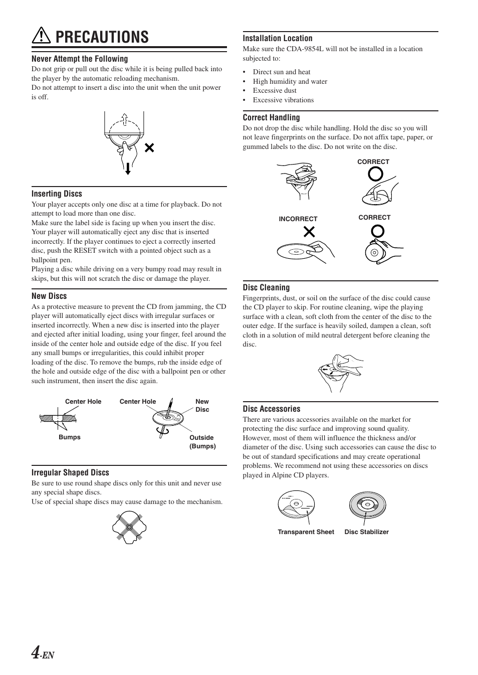 Precautions | Alpine 68-04123Z09-A User Manual | Page 6 / 43