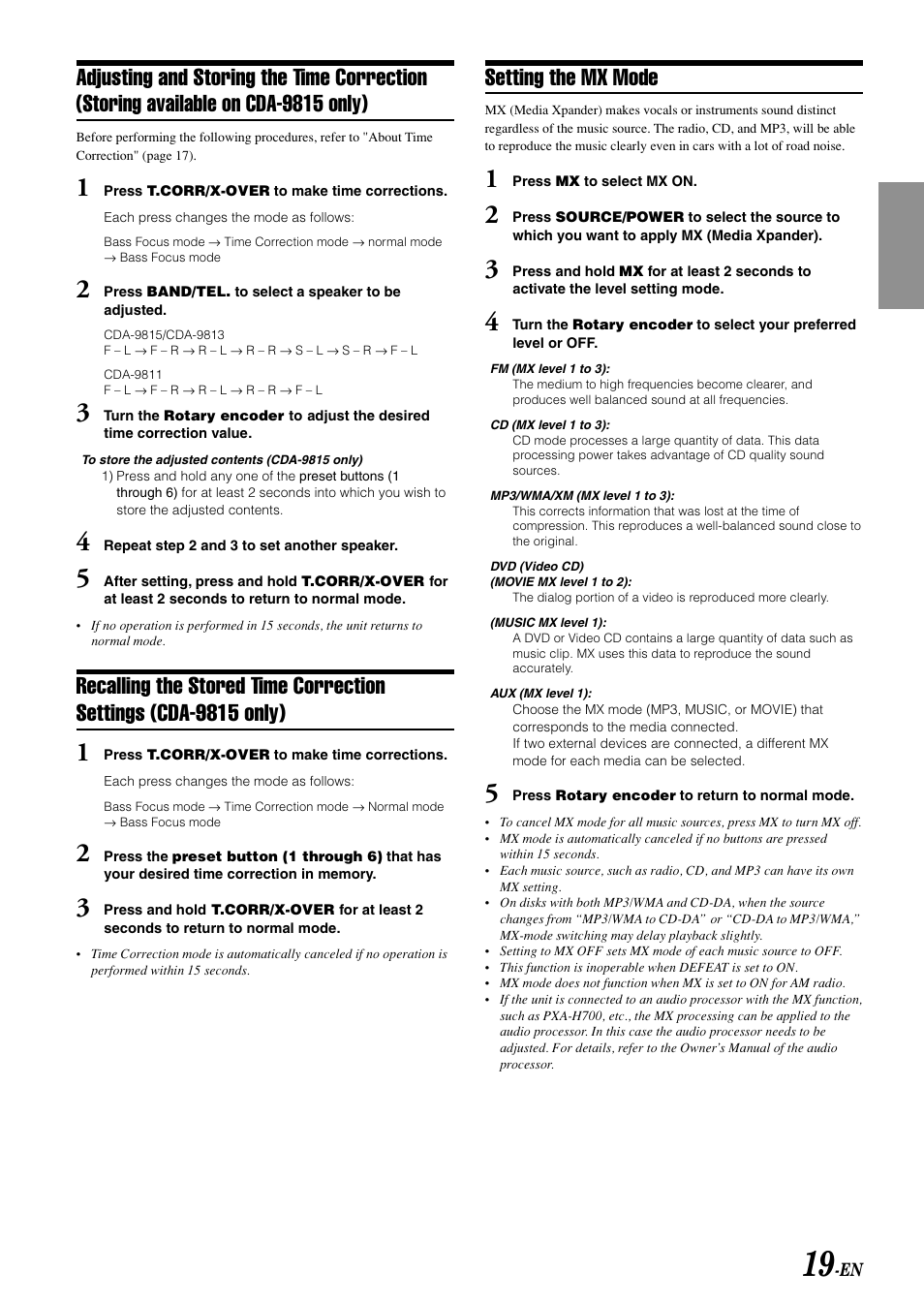 Setting the mx mode | Alpine CDA-9811 User Manual | Page 21 / 43