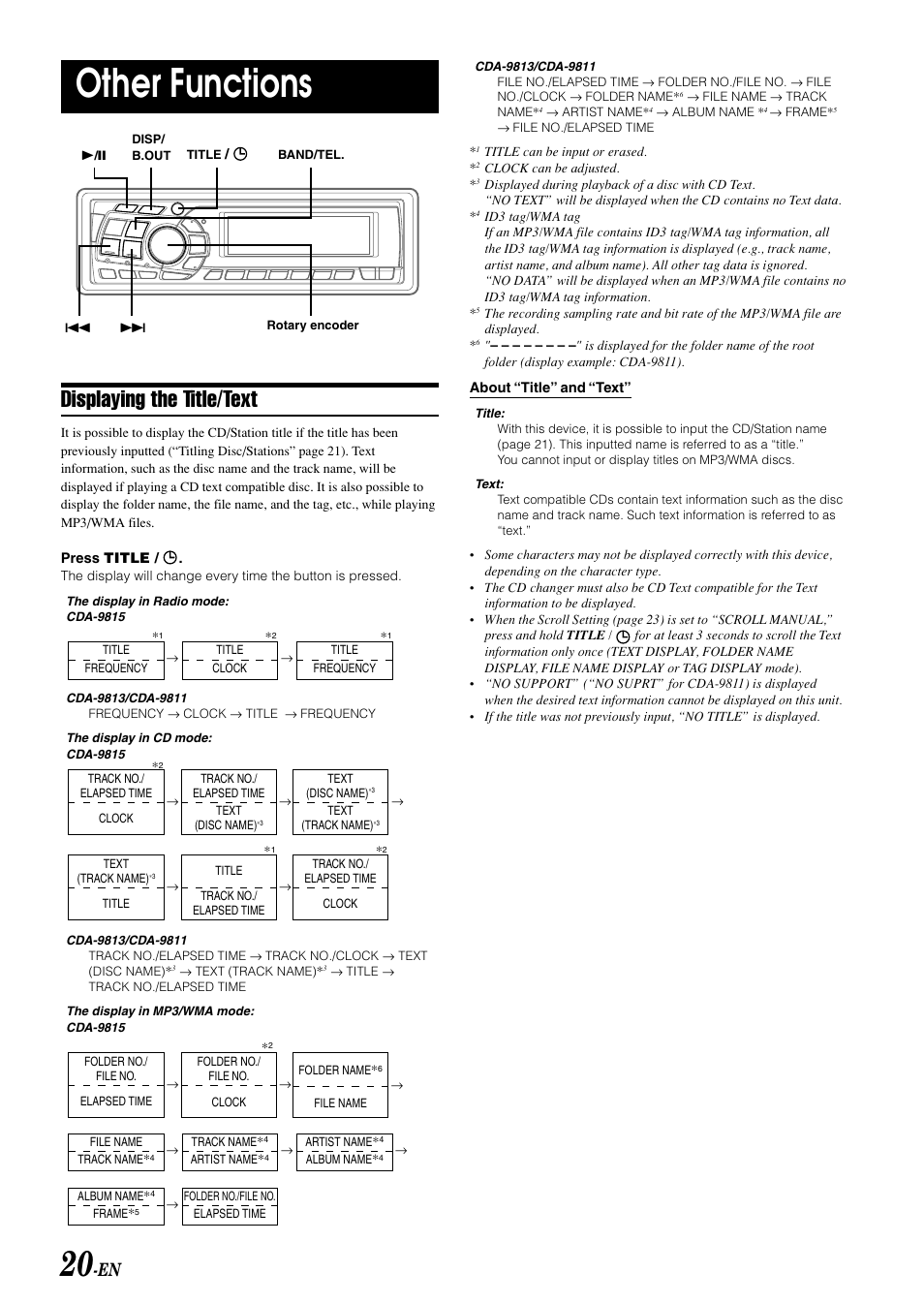 Other functions, Displaying the title/text | Alpine CDA-9811 User Manual | Page 22 / 43