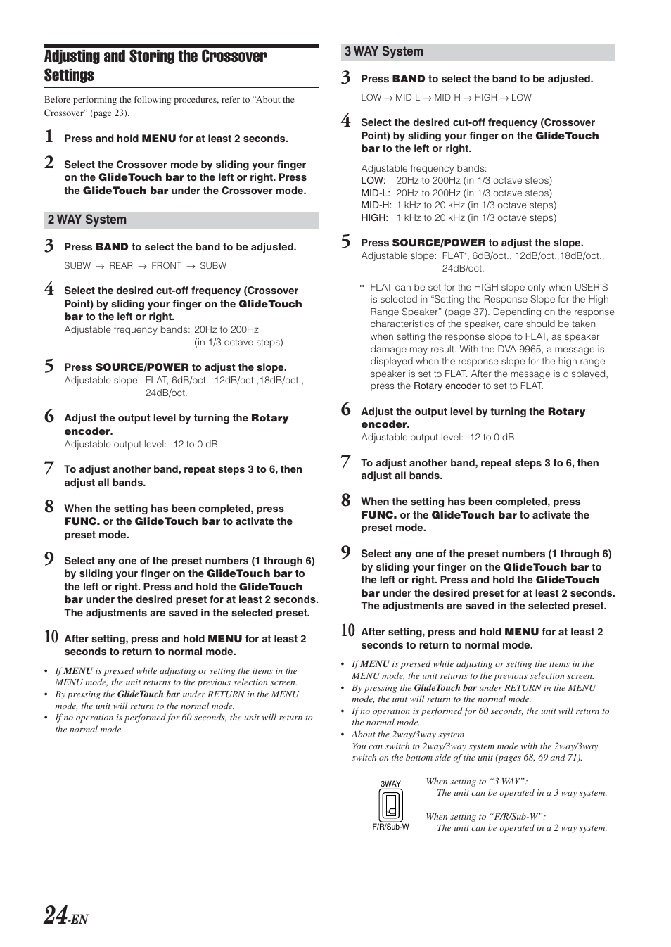 Adjusting and storing the crossover settings | Alpine DVA-9965 User Manual | Page 26 / 79