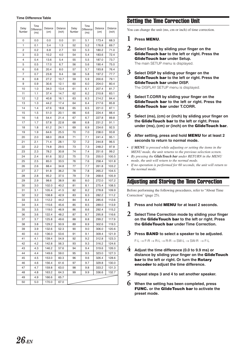 Setting the time correction, Adjusting and storing the time correction, Setting the time correction unit | Alpine DVA-9965 User Manual | Page 28 / 79