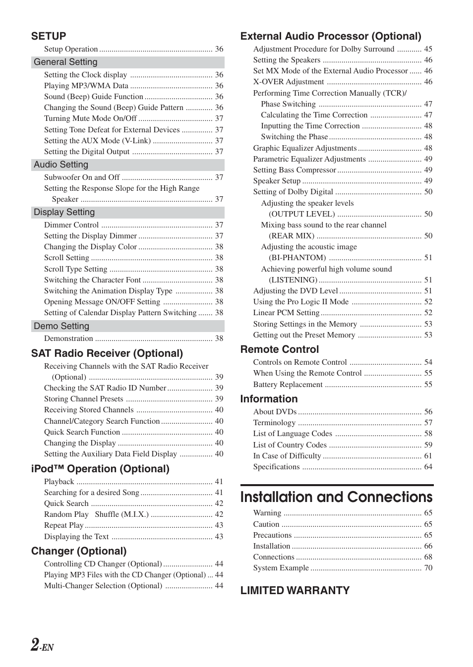 Installation and connections, Limited warranty | Alpine DVA-9965 User Manual | Page 4 / 79