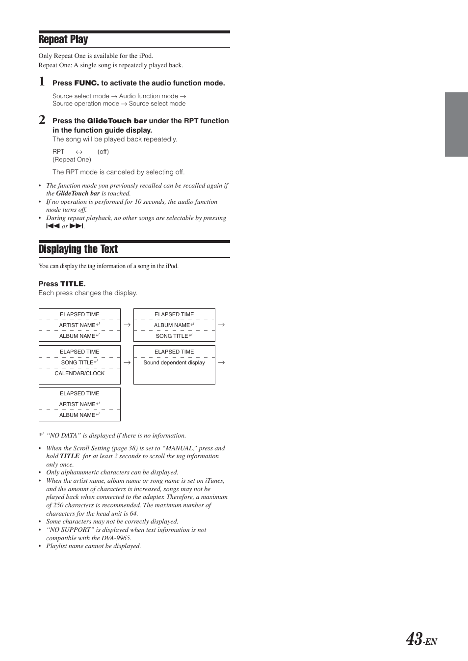 Repeat play, Displaying the text | Alpine DVA-9965 User Manual | Page 45 / 79