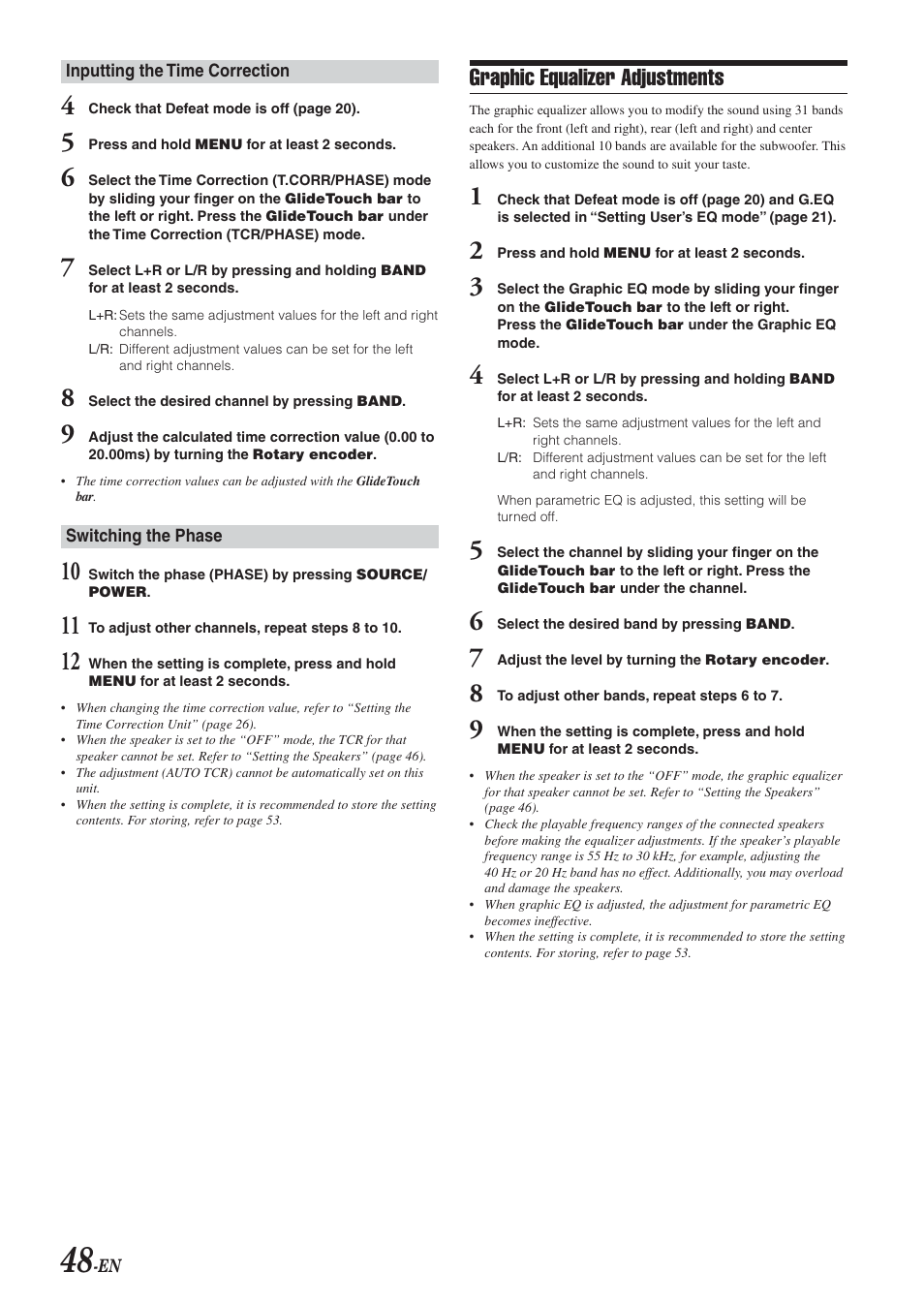 Graphic equalizer adjustments | Alpine DVA-9965 User Manual | Page 50 / 79