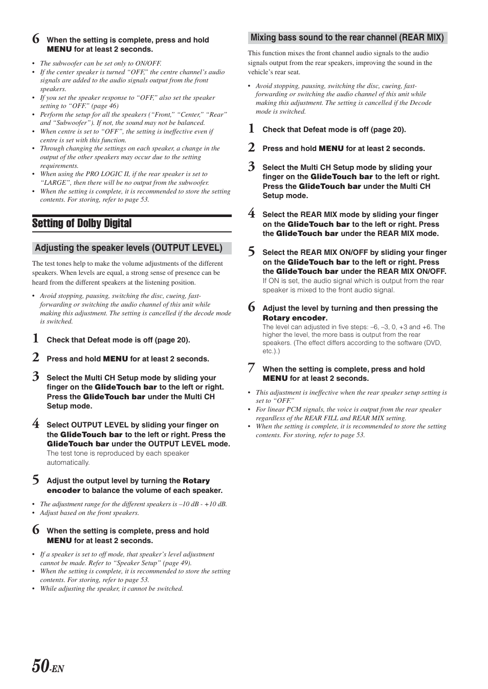 Setting of dolby digital | Alpine DVA-9965 User Manual | Page 52 / 79