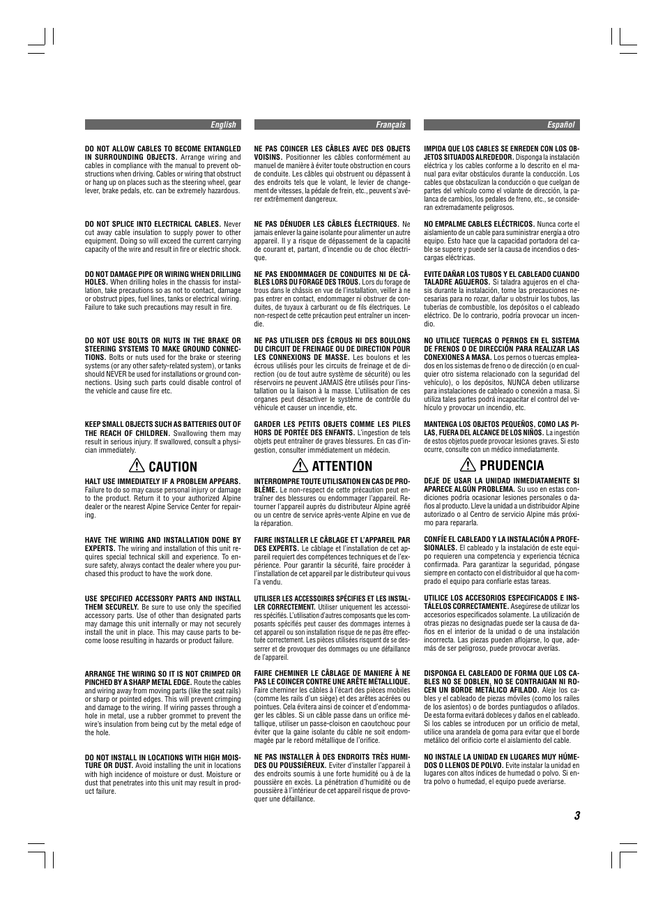 Attention, Prudencia, Caution | Alpine MRP-M2000 User Manual | Page 3 / 16